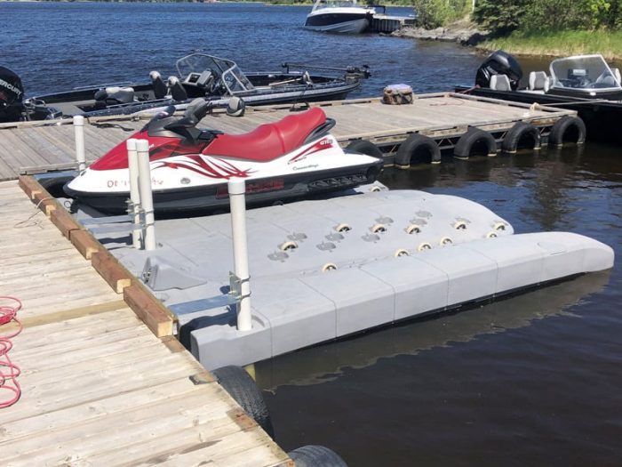 Candock JetROLL is a foam filled jet ski floating dock with wheels